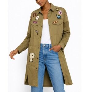 ZARA TRF Patchwork Utility Jacket Shirt | Olive Green Military Longline Shacket